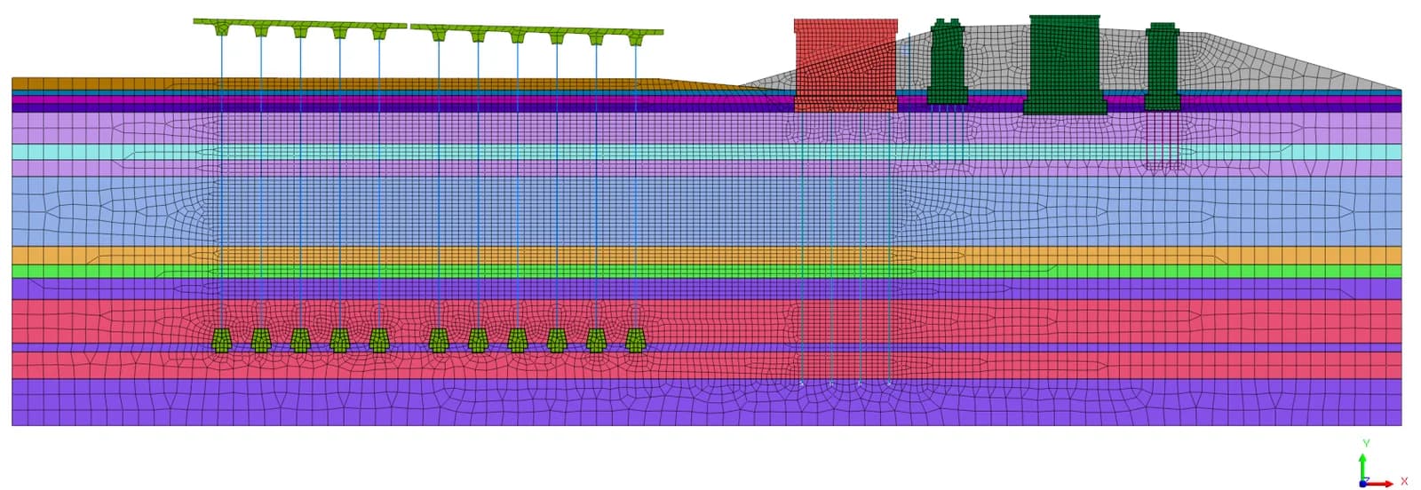Расчётный разрез · мостовые опоры на свайном основании