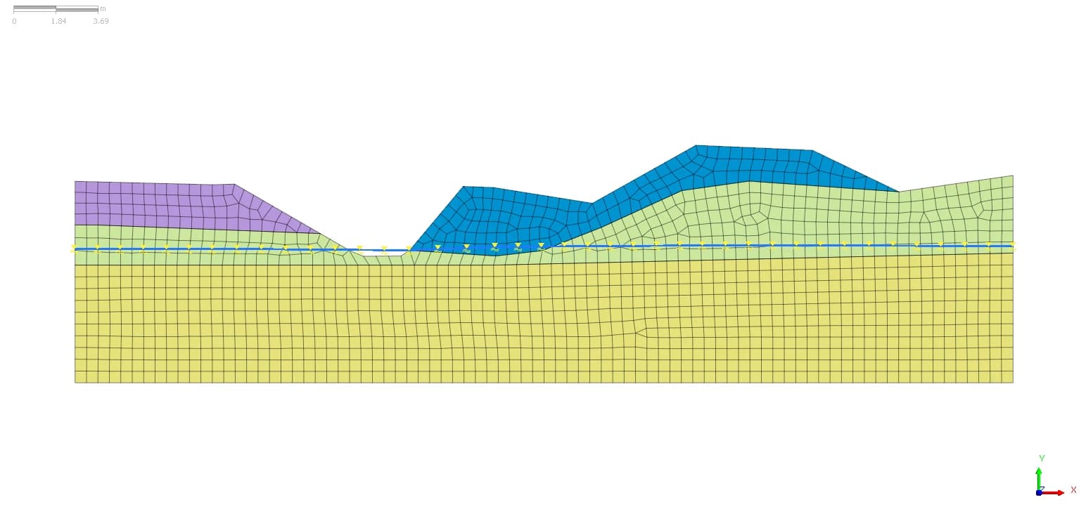 Разрез насыпи с многослойным основанием · водонасыщенная зона