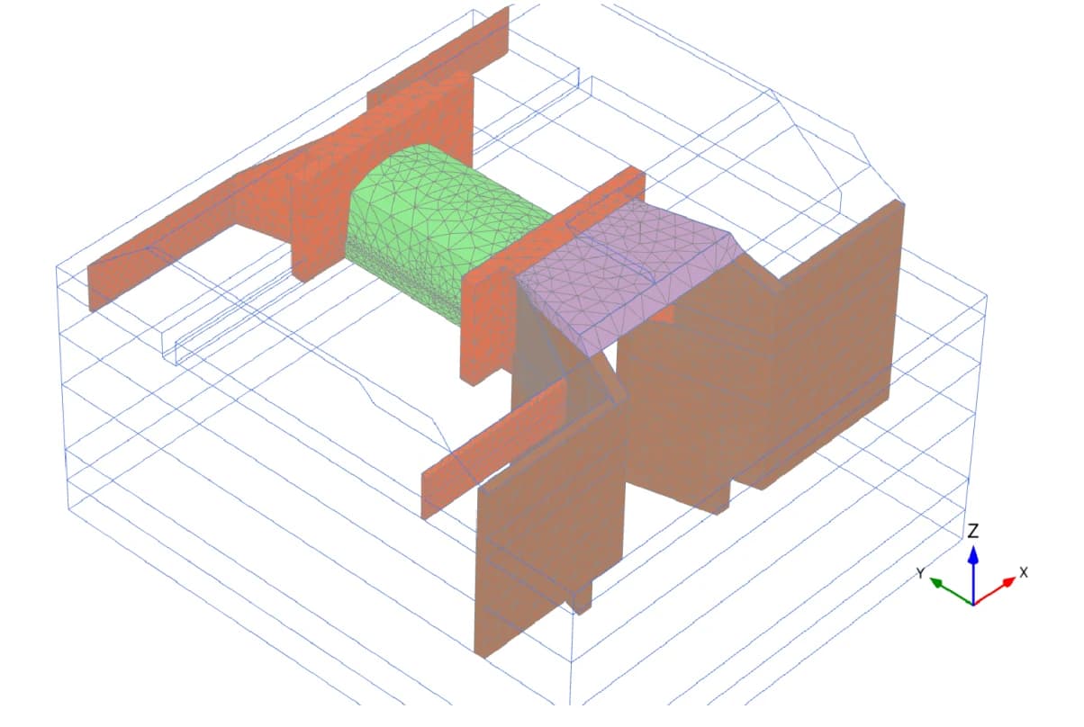 3D-модель подпорной стены · грунт обратной засыпки · основание